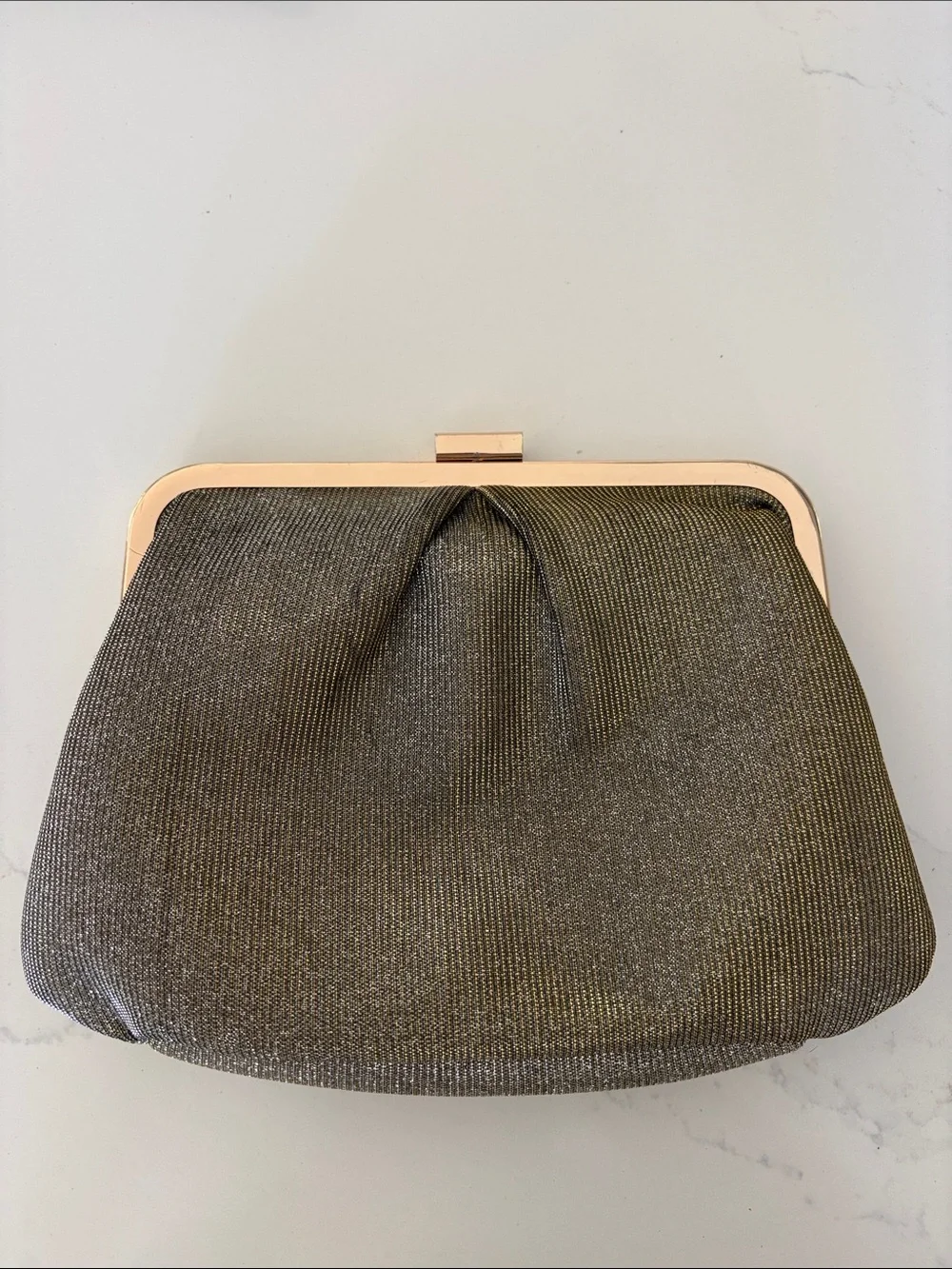 Metallic Glitter Evening Clutch with Rose Gold Frame